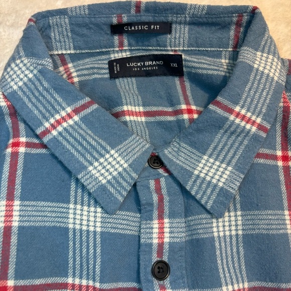 NWT Lucky Brand Men's Shirt Blue Red Plaid Soft Cotton Button-Down Classic Fit - Picture 8 of 11